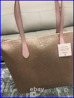 NWT Kate Spade Joeley Glitter Tote Large bag Rose Gold Pink sparkle Laptop HTF