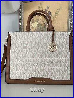 NWT Michael Kors Jessie MK Signature LG TZ Tote Bag Laptop Handbag White Vanilla