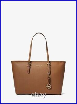 NWT Michael Kors Jet Set Tote Luggage Brown Saffiano 3-Zip To Travel Large