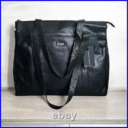 NWT Spikes & Sparrow Leather Zip Tote Shoulder Bag Padded Laptop Sleeves Black