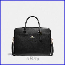NWT Woman's Coach Black Crossgrain Leather Laptop Bag, #F39022, MFSRP $450, NEW