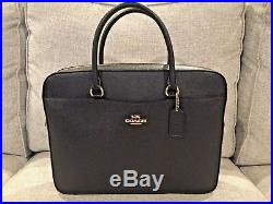 NWT Woman's Coach Black Crossgrain Leather Laptop Bag, #F39022, MFSRP $450, NEW
