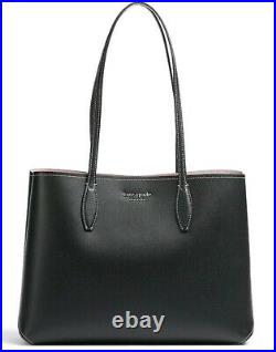 NWTKATE SPADE All Day Large Leather TOTE Bag + Zip Pouch BLACK FITS 13 LAPTOP