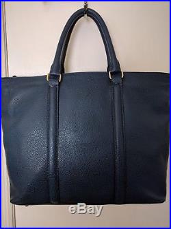 Navy Pebbled Leather Women's Tote Laptop Bag Crossbody