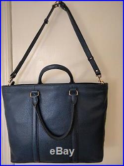 Navy Pebbled Leather Women's Tote Laptop Bag Crossbody