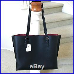 New Coach Mollie Leather Tote 1671 Black True Red Laptop