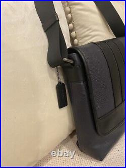 New Coach Pebble Leather Unisex Crossbody Messenger Bag Midnight Blue withBlack