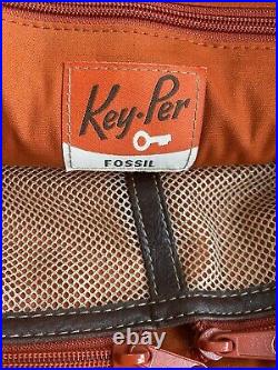 New Fossil Key-Per Large Quilted Brown Nylon Briefcase, Laptop Case Shoulder Bag