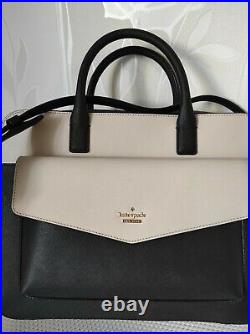 New Kate Spade Business 2 Zip Bag Black Tusk 8aru2456 Ivory Leather Laptop