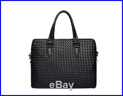 New Women Black Weaved Leather iPad Laptop Tablet Cross Body Satchel Bag Handbag