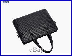 New Women Black Weaved Leather iPad Laptop Tablet Cross Body Satchel Bag Handbag