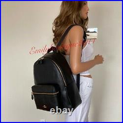 Nwt Coach Charlie Black Pebble Leather Large Backpack Bag F29004 $428