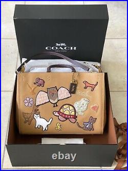 Nwt Coach Light Tan/multi XL Rogue 39 With Animal Creature Patches C6168