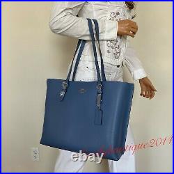 Nwt Coach Mollie Tote Stone Blue Leather Shoulder Bag 1671 $378