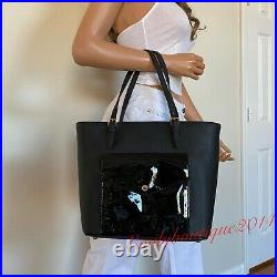Nwt Michael Kors Jet Set Item Multifunction Black Leather Pocket Tote Bag