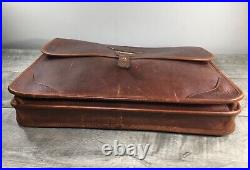 Orvis Bullhide Leather Canvas Attache Bag Briefcase Portfolio School Laptop Brwn