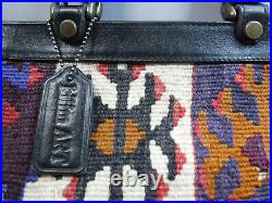 P3 Large 16 Turkish Kilim Carpet Rug wool Tapestry Leather Boho Attache bag Vtg