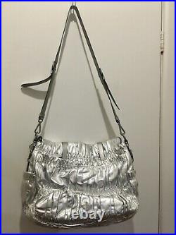 PRADA Bag Silver Ruched Large Leather Work Study Shoulder Bag