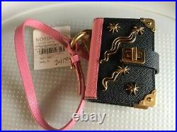 PRADA Cahier Trick Notebook Motif Bag Charm Strap Pink Black Gold Leather NEW
