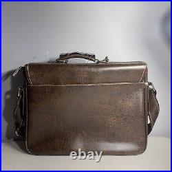 PRADA Triangle Brown Leather Shoulder Messenger Laptop Medium bag Very Nice