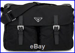 Prada Messenger Laptop Shoulder Bag Black Tessuto Nylon Authentic Mens Womens