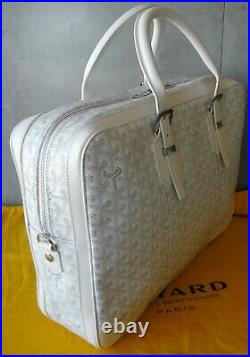Pristine Goyard Sac Ambassade MM Blanc Laptop Briefcase Travel Bag