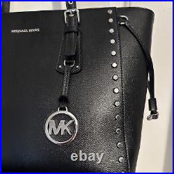 RARE Michael Kors Studded Black Voyager Medium Crossgrain Leather Tote Bag