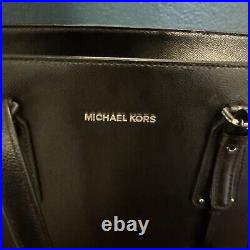 RARE Michael Kors Studded Black Voyager Medium Crossgrain Leather Tote Bag