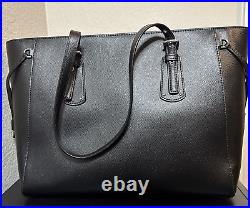 RARE Michael Kors Studded Black Voyager Medium Crossgrain Leather Tote Bag