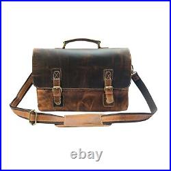 Real Leather Messenger Shoulder Bag Men Laptop Satchel Handbag S Brown Weekender