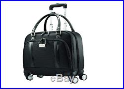 Rolling Laptop Bag Womens Black Leather Wheeled Business Briefcase Carry On