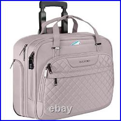 Rolling Laptop Bag for Women with Wheels, Rolling Briefcase Quilted Grey Pink