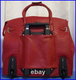 Rolling Ricardo Beverly Hills Travel Satchel In Dark Red Faux Leather & Ostrich