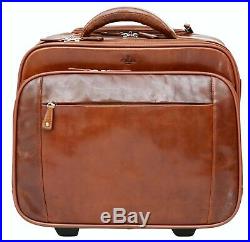 S Babila Genuine Leather Rolling Laptop Cabin Size Trolley Briefcase Flight Bag