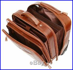 S Babila Genuine Leather Rolling Laptop Cabin Size Trolley Briefcase Flight Bag