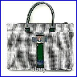 Salvatore Ferragamo Houndstooth Sleek Laptop Handbag Black & White