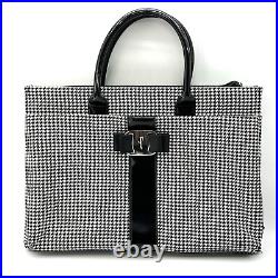 Salvatore Ferragamo Houndstooth Sleek Laptop Handbag Black & White