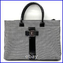 Salvatore Ferragamo Houndstooth Sleek Laptop Handbag Black & White