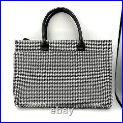 Salvatore Ferragamo Houndstooth Sleek Laptop Handbag Black & White