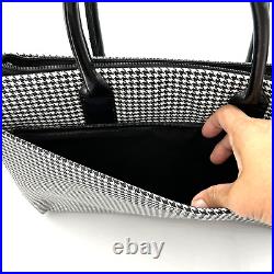 Salvatore Ferragamo Houndstooth Sleek Laptop Handbag Black & White