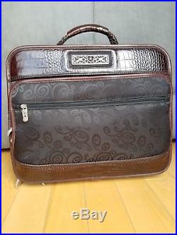 Set Brighton Brown Leather Black Canvas Laptop Carry On And Large Cosmetic Bags