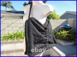 Staud FELIX Sherpa Tote Bag, Faux Shearling & Leather Trim in Black, Fits Laptop