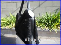 Staud FELIX Sherpa Tote Bag, Faux Shearling & Leather Trim in Black, Fits Laptop