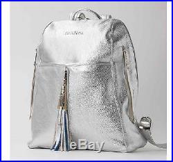Stunning Silver Leather Backpack Metallic Leather Laptop Bag Womens Work Bag