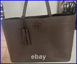 TORY BURCH McGraw Large Leather Shoulder Tote Silver/Maple
