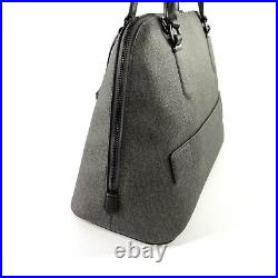 TUMI Deonne Domed Satchel Earl Grey Handbag Brown Leather Trim Laptop Bag