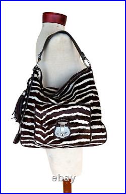 Talbots Large Zebra Cowhide Tote Hobo Bag Handbag Purse Shoulder Laptop Bag New