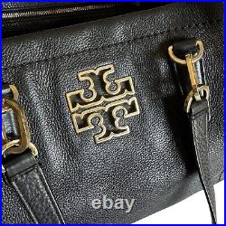 Tory Burch Black Leather Britten Open Tote Large Bag Gold Double Strap Laptop