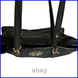 Tory Burch Black Leather Britten Open Tote Large Bag Gold Double Strap Laptop