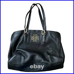 Tory Burch Black Leather Britten Open Tote Large Bag Gold Double Strap Laptop